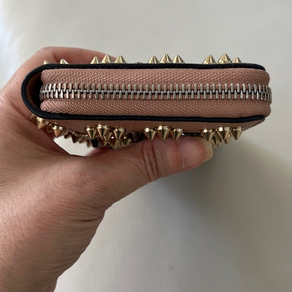 Christian Louboutin Blush Pink Studded Leather Zip-Around Wallet - Picture 9 of 10